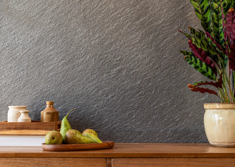 Cosmic Black natural stone veneer panel, shown head-on